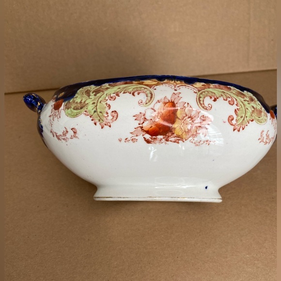 Vtg Bishop & Stonier Repton 2 Handled Dish Imperial Porcelain Cobalt Flowers - Picture 6 of 10